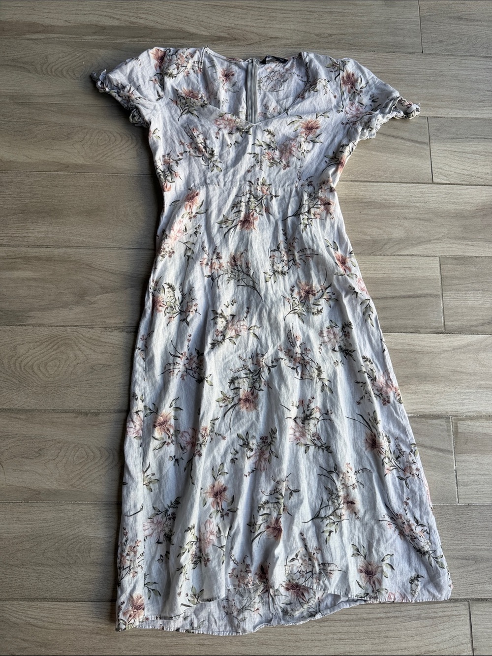 Zara White Midi Dress with Pink Floral Print